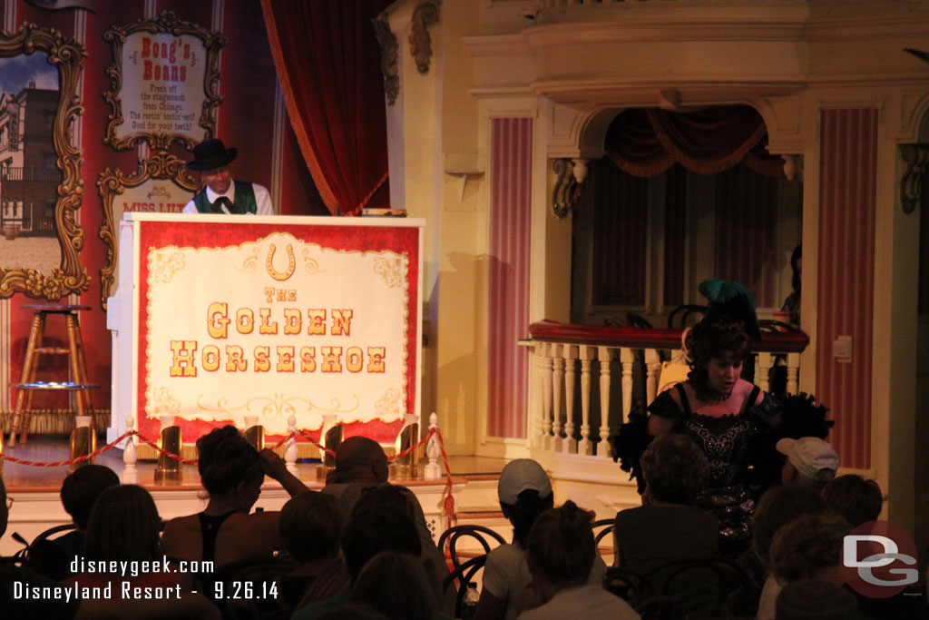 Miss Lilly entertaining inside the Golden Horseshoe.  Guessing her shows will end when the Legends of Frontierland end?  