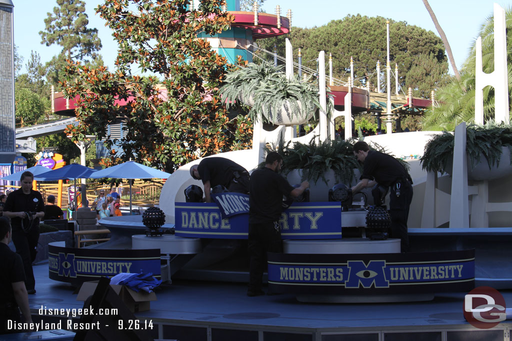 The Monsters University Dance Party being set up at the Tomorrowland Terrace.