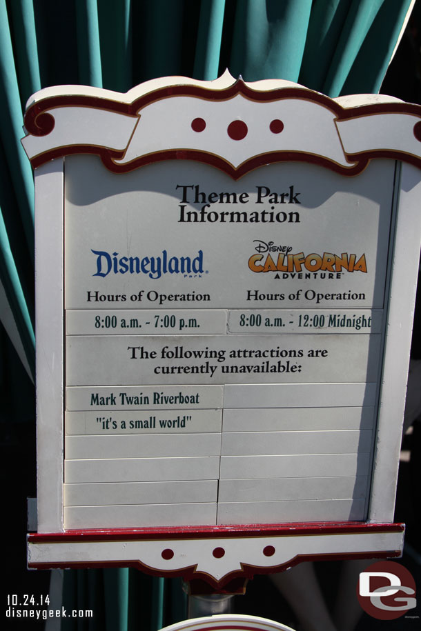 Only two attractions listed as being closed this week.