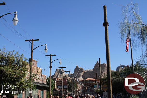 The poles on the right side of Route 66 are installed for the Christmas decorations.