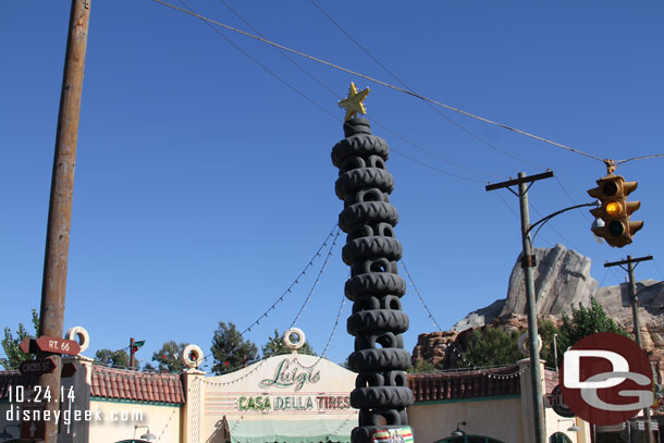 The Christmas star has been installed atop the tower of tires.