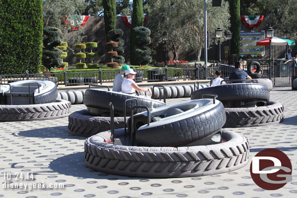 Went for a spin on the Flying Tires.  Internet rumor is they will be gone come early 2015.  The cycle before mine had more empty tires than ones with guests.  