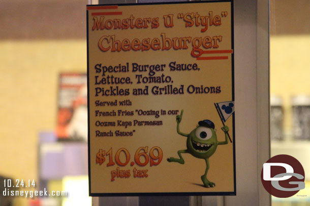 The signs for the Monsters U burger.  Since the menu boards are digital now why are these special items not highlighted on them?  Seems like a missed opportunity.