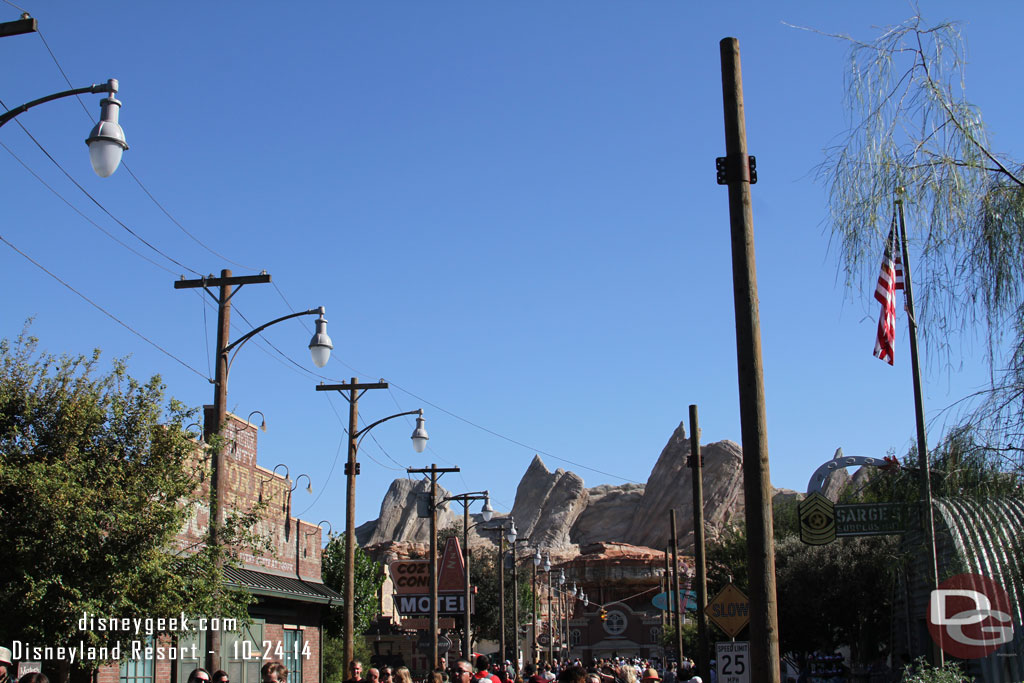 The poles on the right side of Route 66 are installed for the Christmas decorations.