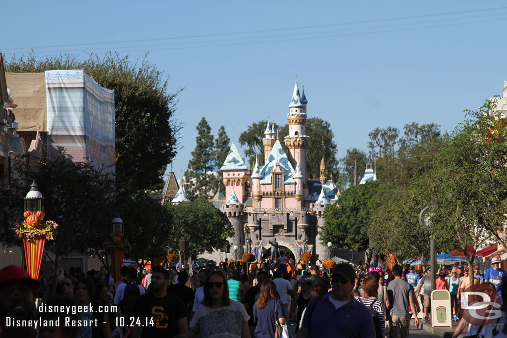 The annual snowfall has occurred as Sleeping Beauty Castle prepares for the holidays.