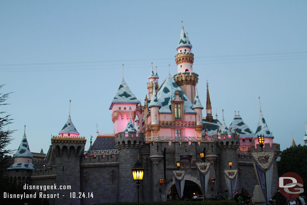 As the sun is setting Sleeping Beauty Castle