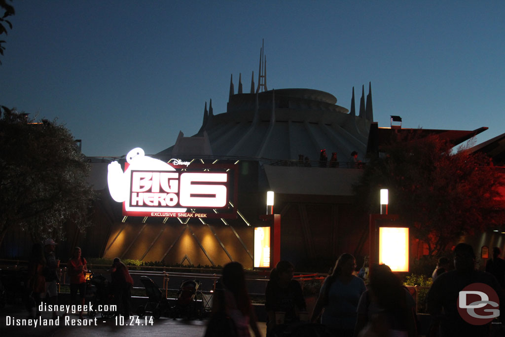 Space Mountain and Big Hero 6 as the sun has almost set for the evening.  No ghost galaxy lighting.  Is that reserved just for the party now?