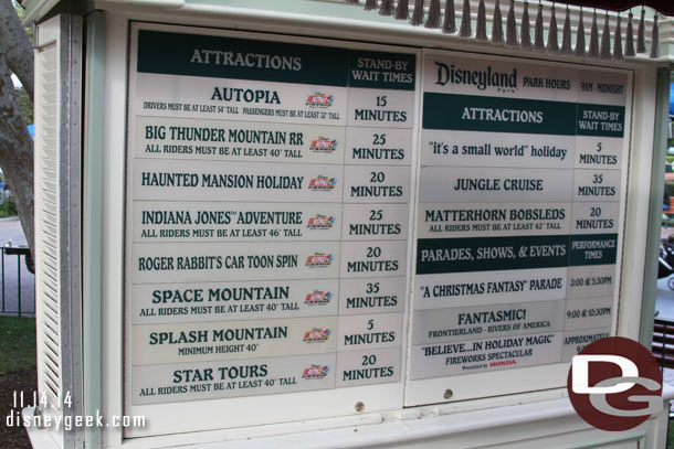 Disneyland wait times as of 12:40pm