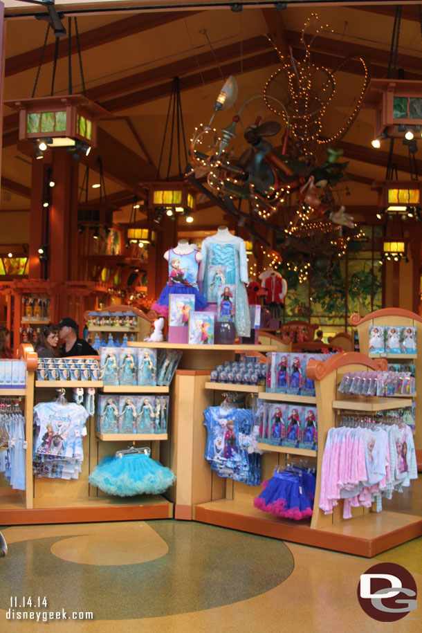 Walked through Downtown Disney.  Frozen merchandise can be found in quite a few locations now.  This is World of Disney.