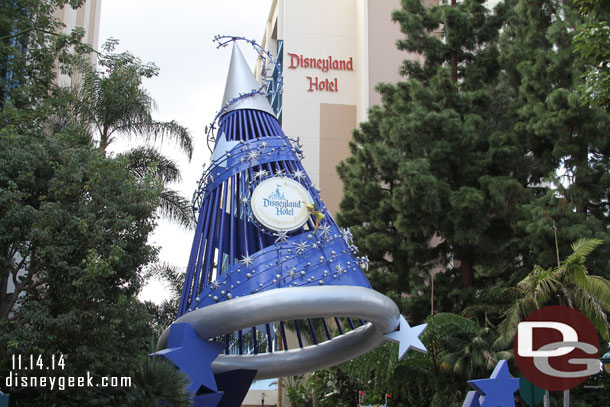 The hat as you head toward the Disneyland Hotel received a new color scheme recently.