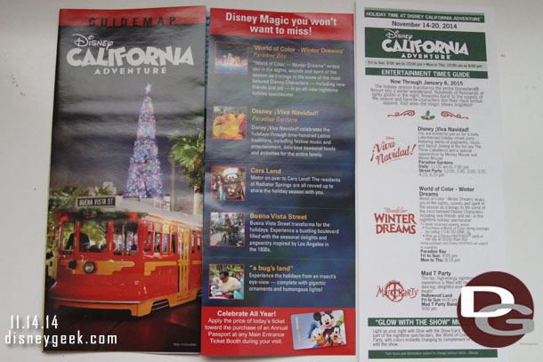 The Disney California Adventure guidemap for the holiday season.