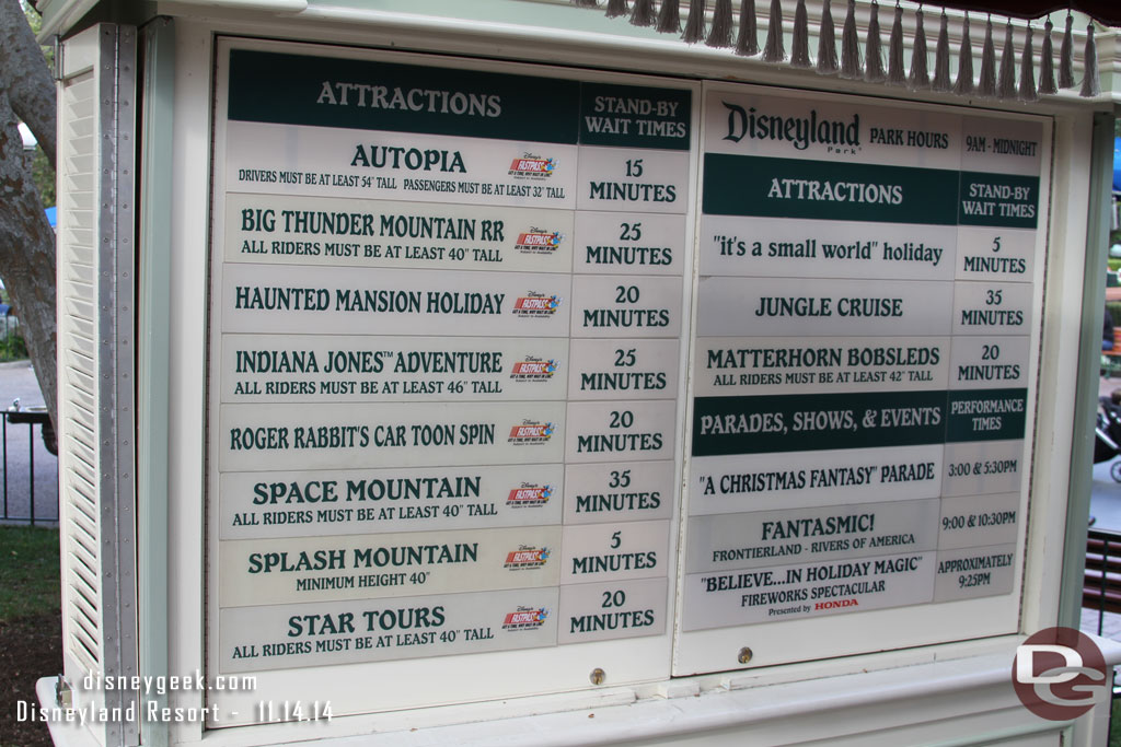 Disneyland wait times as of 12:40pm