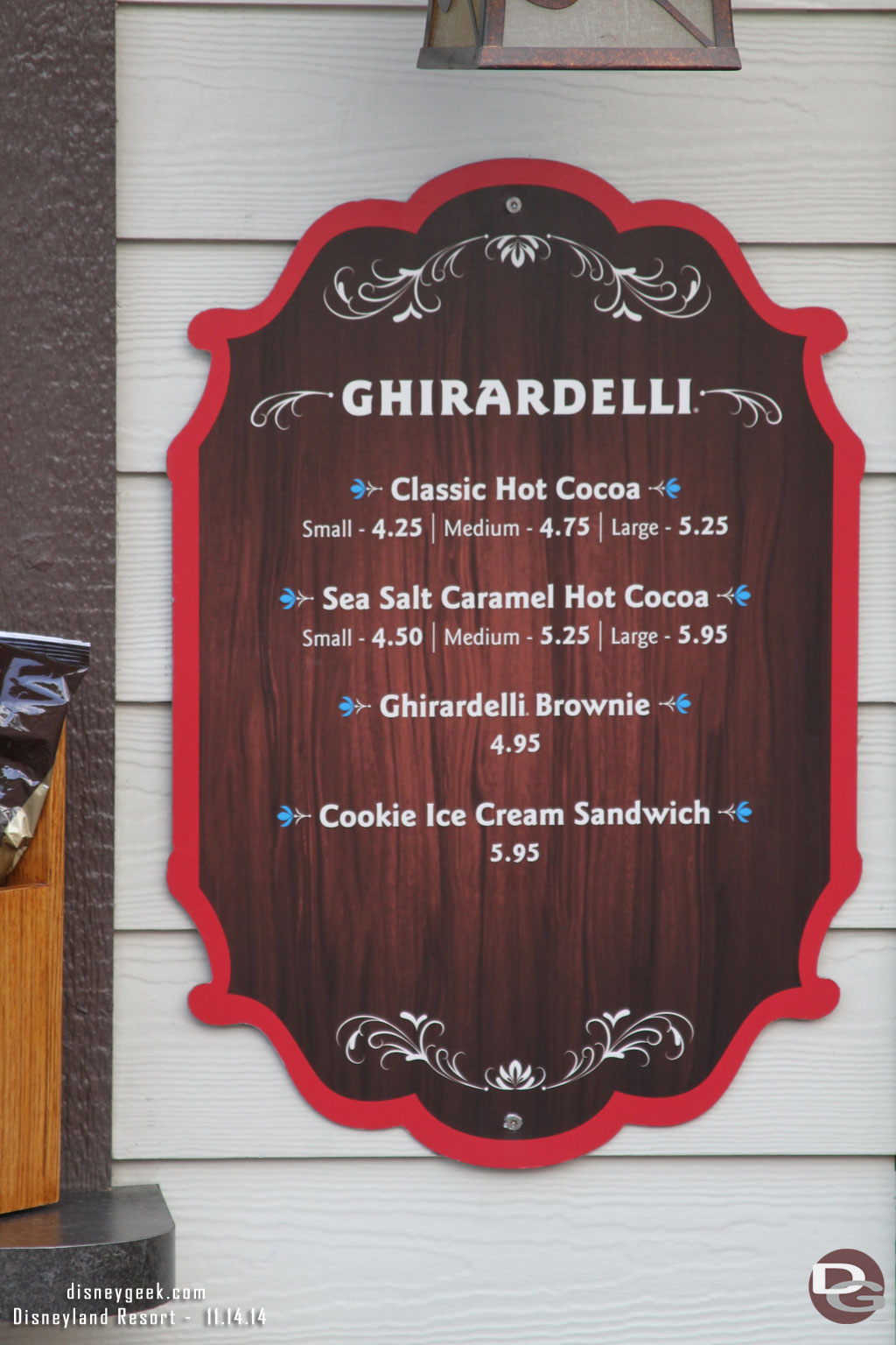 The menu for Ghirardelli