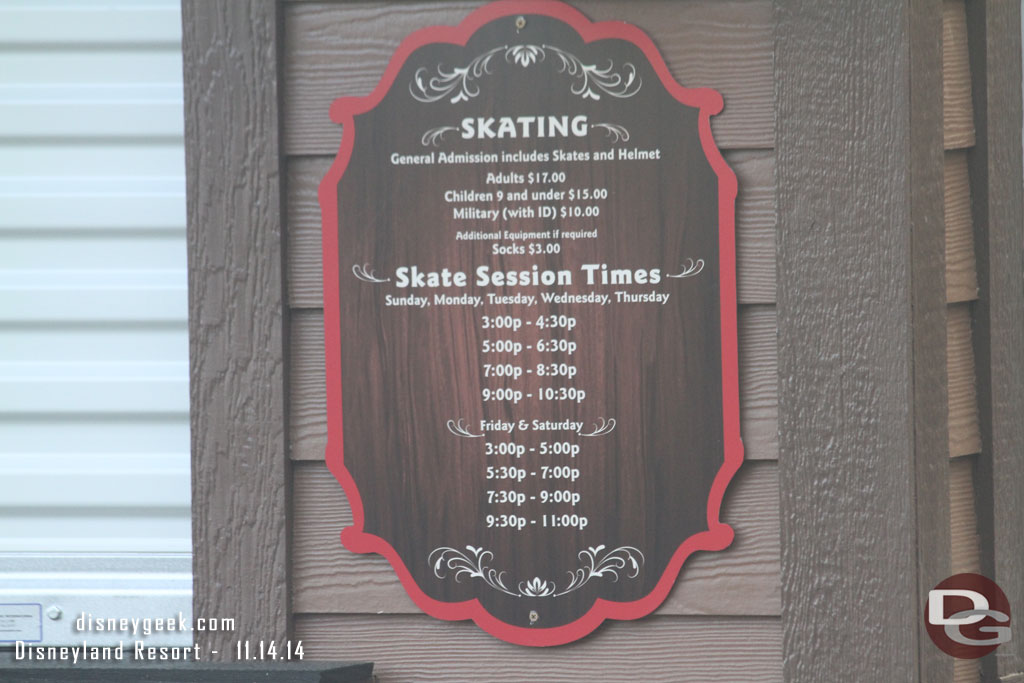 The ice rink rates and times.