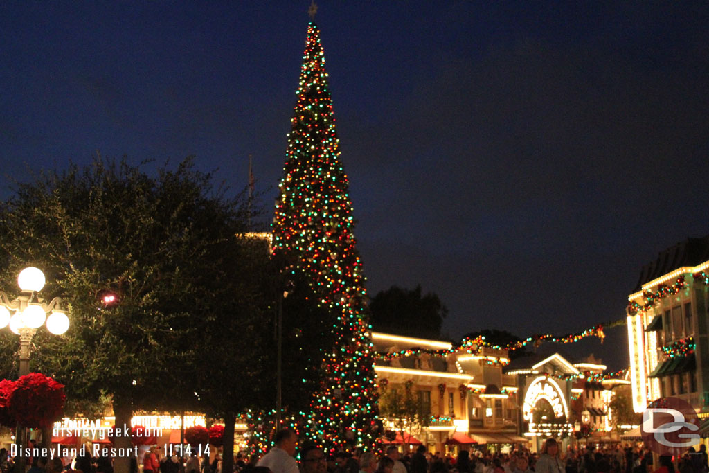 The Christmas tree in Town Square lit up.