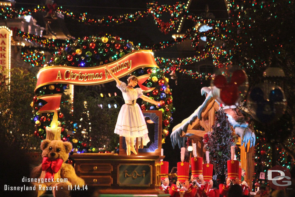 A Christmas Fantasy Parade making its way up the parade route.  