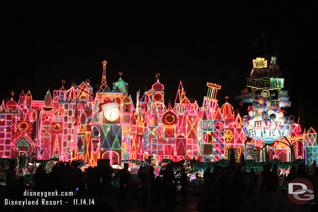 Small World Holiday with its lights on