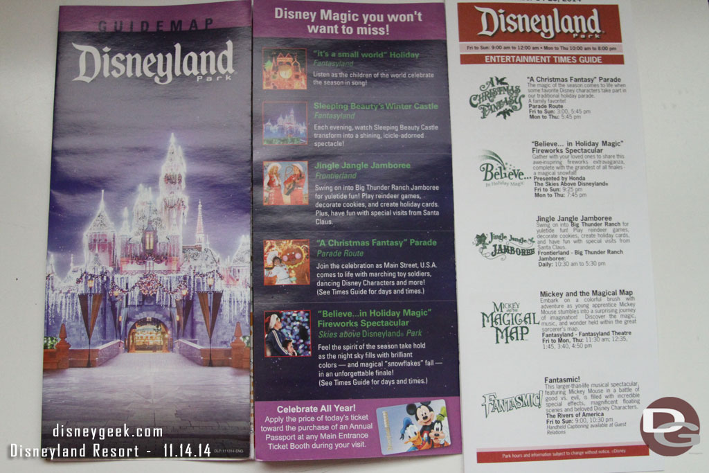 The Christmas guidemap for Disneyland