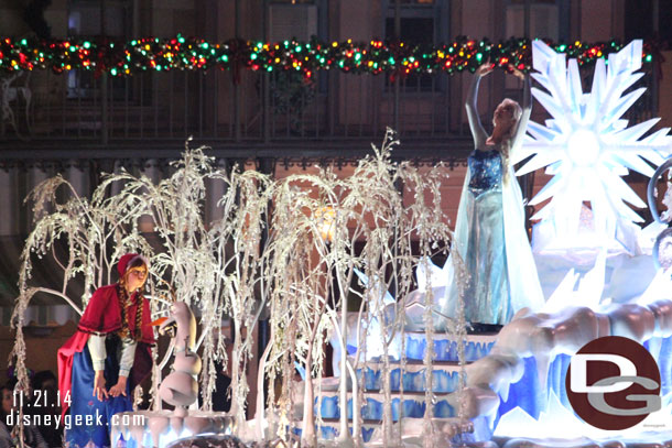 Anna, Elsa, and Olaf from Frozen in the Winter Wonderland section