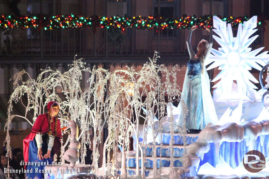 Anna, Elsa, and Olaf from Frozen in the Winter Wonderland section