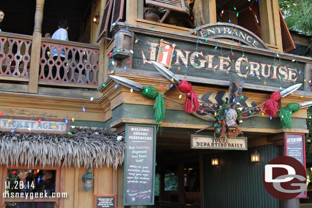 First stop for me the Jingle Cruise.  A posted half hour wait and it took about that this week.