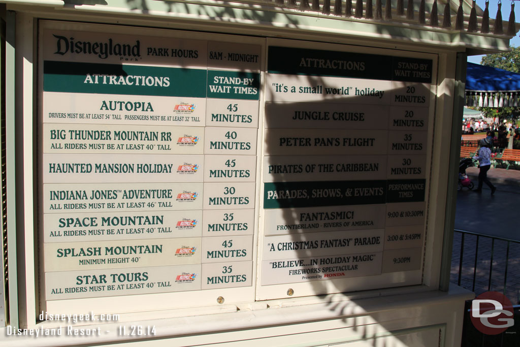 Disneyland wait times at 12:54pm