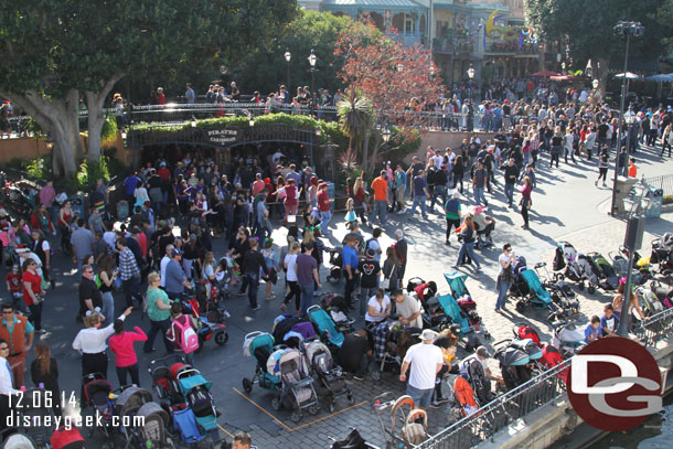 Cruising by New Orleans Square.  Noticed the taped off area to create rows for the strollers to park in.