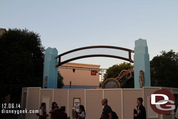 Notice the poles for the archway are blue now.  And the ignage is gone.  