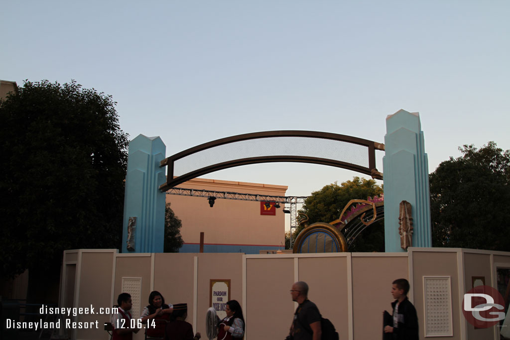 Notice the poles for the archway are blue now.  And the ignage is gone.  