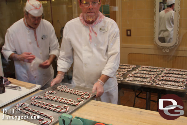 Today was a Candy Cane day at Disneyland.  Here they are finishing up a batch.