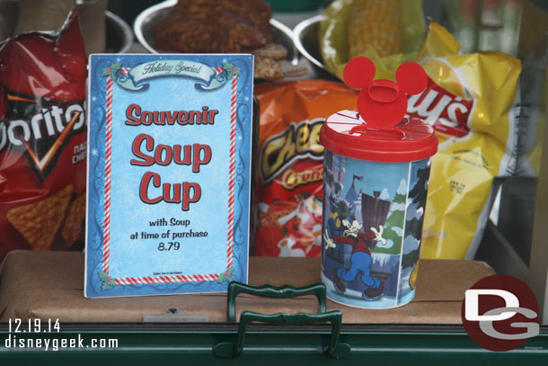 Souvenir Soup Cups for sale at the stand in the Hub.