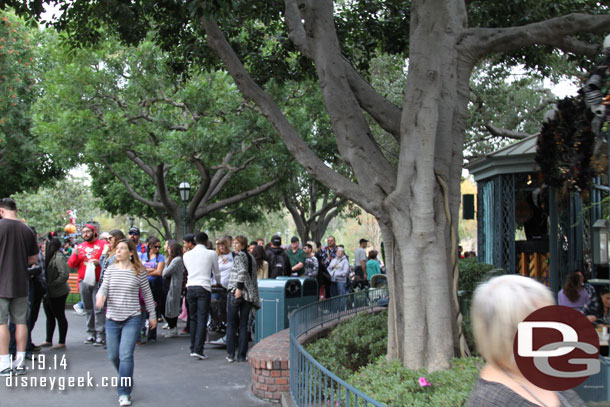 The line for the train went back toward the DVC kiosk.  Which made it fun to try and cross them to get to the Haunted Mansion FastPass.