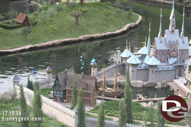 The kingdom of Arendelle from Frozen has replaced the Old Mill scene.