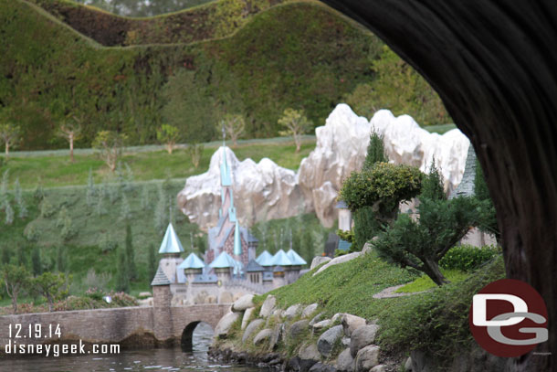 You get a glimpse of Arendelle across the channel as you enter Storybook Land.