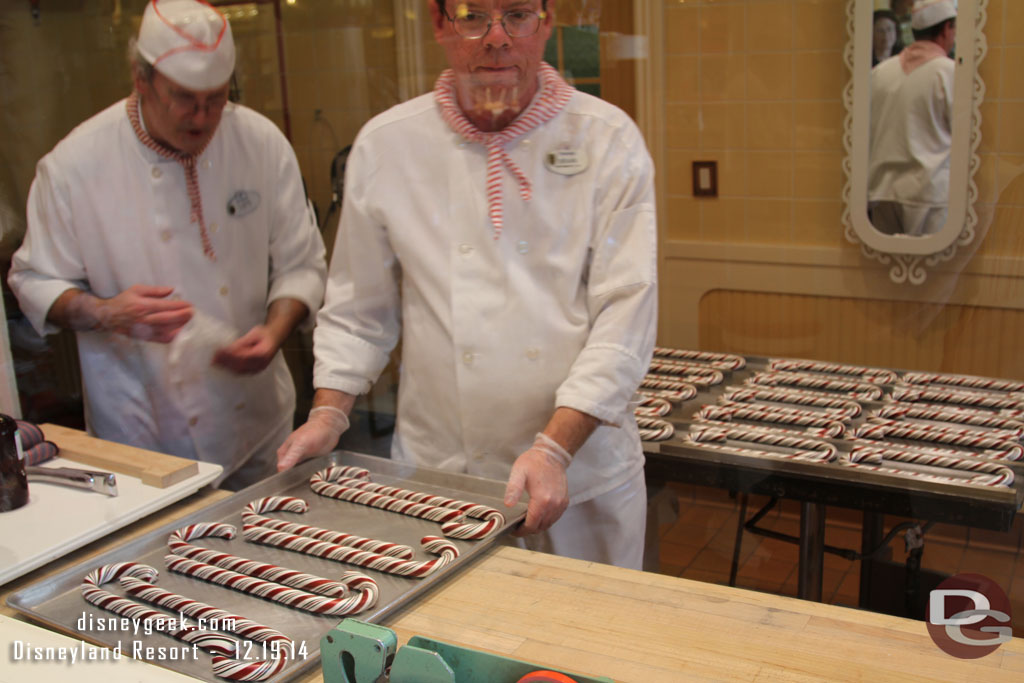 Today was a Candy Cane day at Disneyland.  Here they are finishing up a batch.