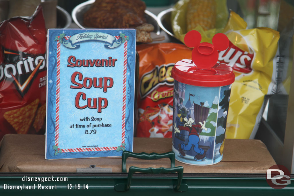 Souvenir Soup Cups for sale at the stand in the Hub.