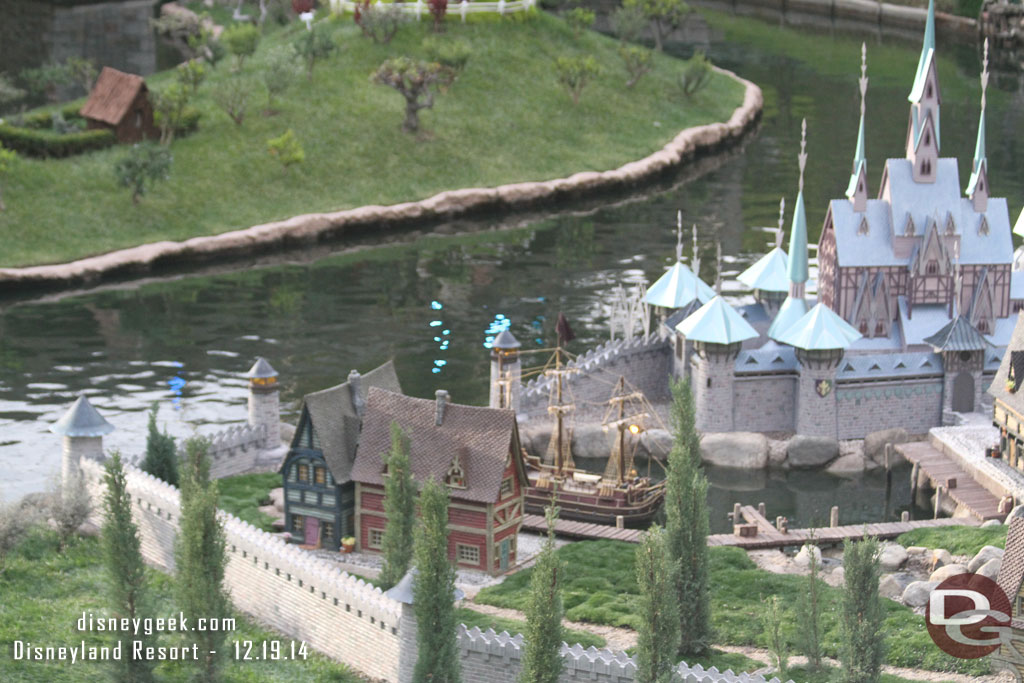 The kingdom of Arendelle from Frozen has replaced the Old Mill scene.