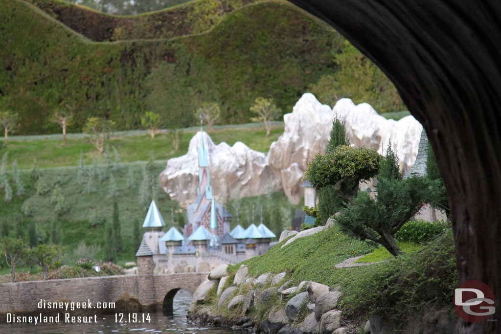 You get a glimpse of Arendelle across the channel as you enter Storybook Land.