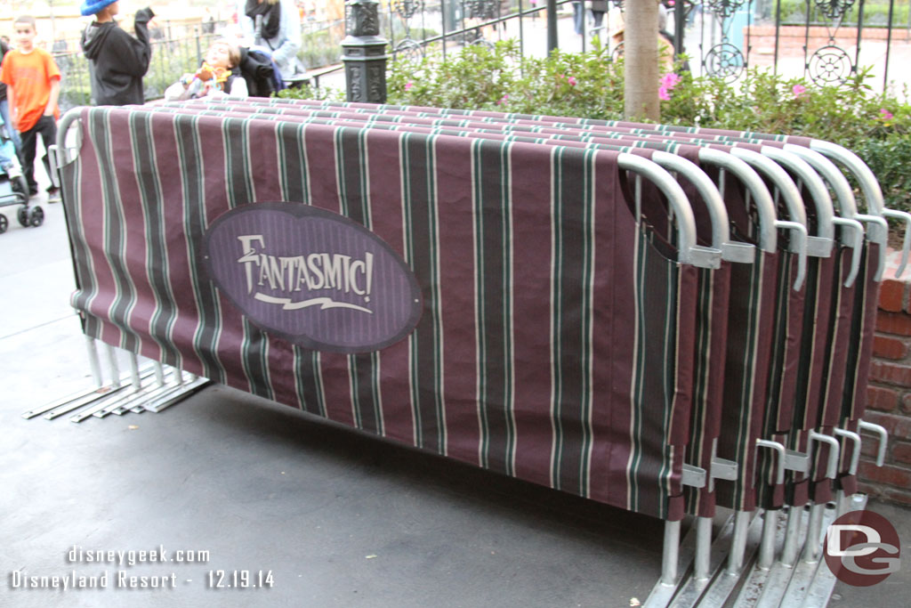 Barriers for Fantasmic to separate the sections.  During the day they are just lined up near the DVC kiosk.