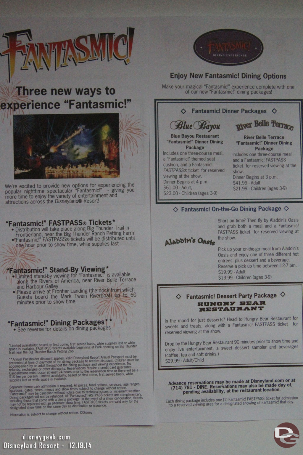 There was an insert for Fantasmic and the new FastPass options.