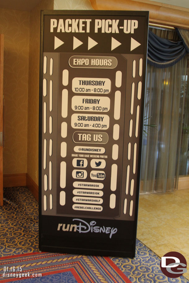 As usual for these events the Disneyland Hotel is hosting a Health and Fitness Expo and is the checkin location.