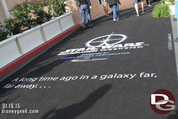 The carpet leading the race registration area.