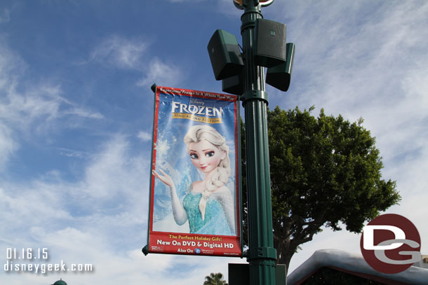 Frozen sing along banners in Downtown Disney.