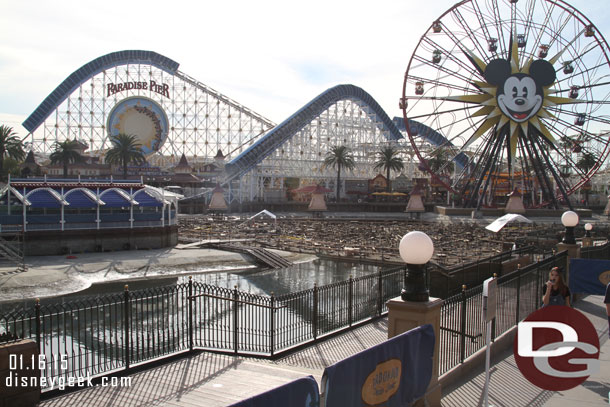 The water level in Paradise Bay is down to a point where the platforms are sitting on their risers and the water is below that.