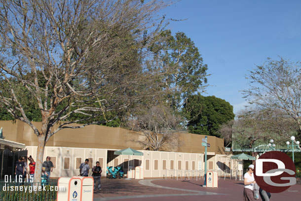 No visible progress on the renovation work to the stroller/wheelchair rental facade.