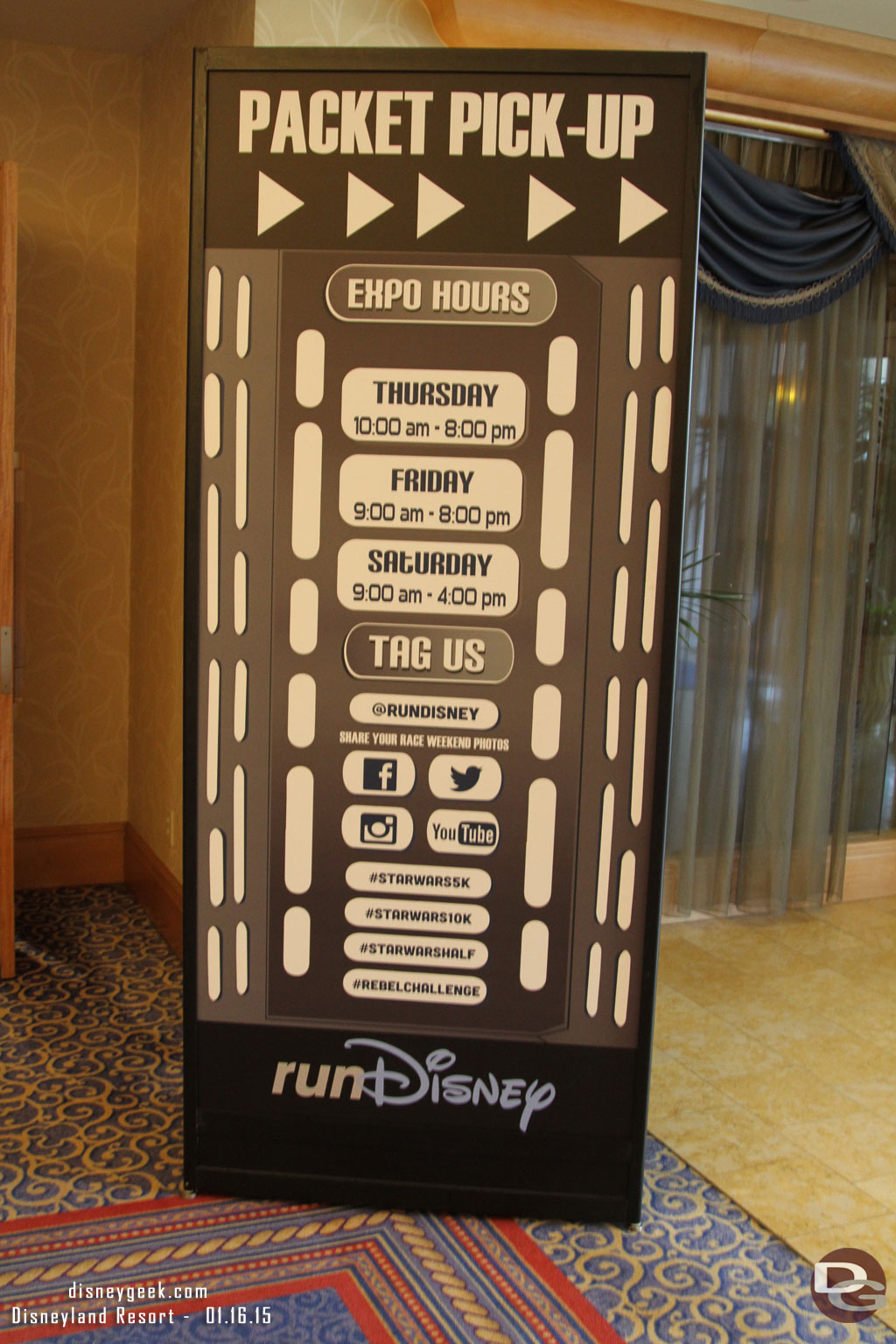 As usual for these events the Disneyland Hotel is hosting a Health and Fitness Expo and is the checkin location.