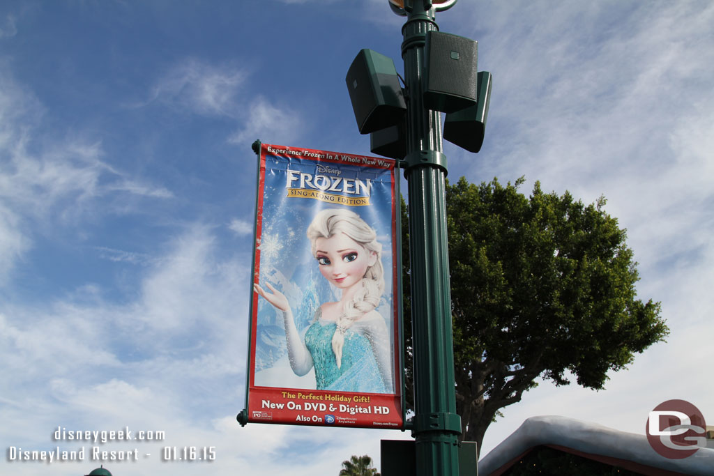 Frozen sing along banners in Downtown Disney.