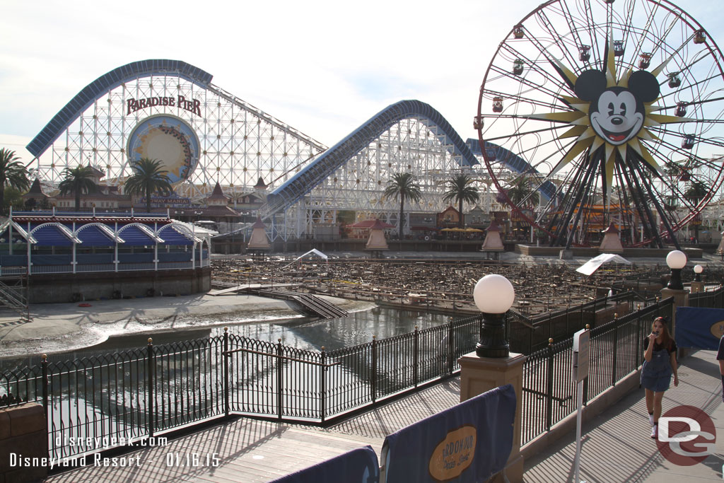 The water level in Paradise Bay is down to a point where the platforms are sitting on their risers and the water is below that.