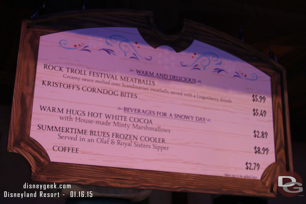 The menu for the warm and delicious treats