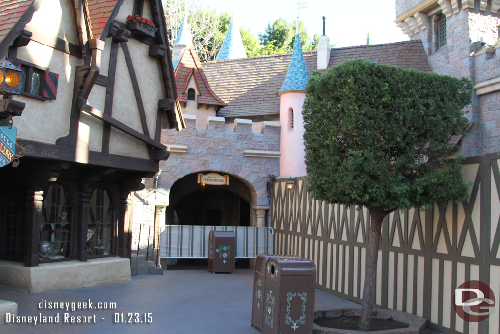 The back side of the Castle is walled off and the east/Tomorrowland walkway is closed too.